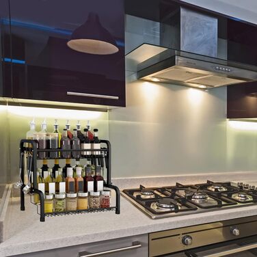 Стелаж для спецій Aufun з нержавіючої сталі, чорний, 4-рівневий органайзер для спецій, кухонна полиця, кухонна полиця, настільна полиця, ідеально підходить для банок для спецій, пляшок, банок для варення, косметики (тип B)