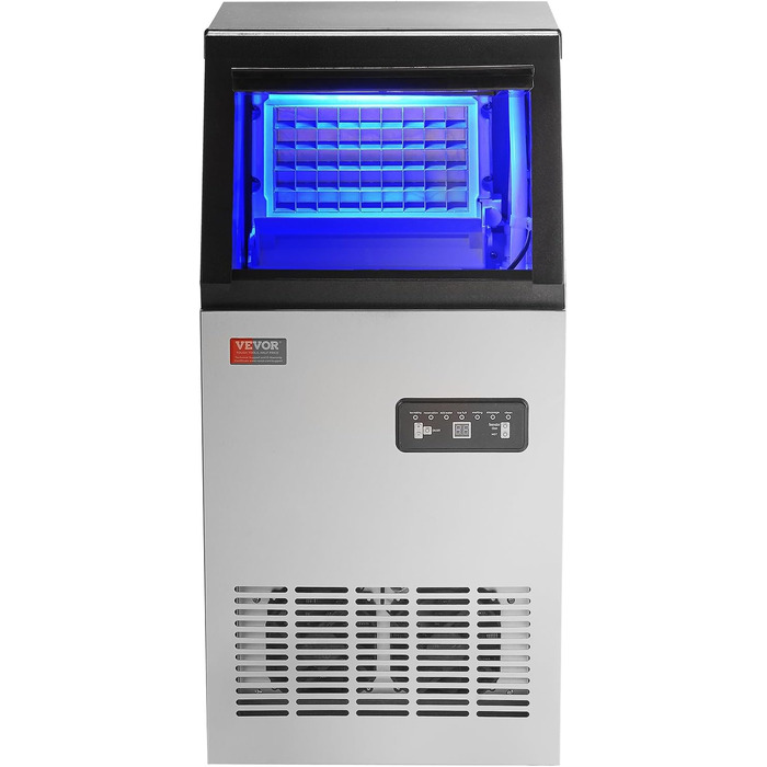 Комерційний льодогенератор VEVOR 45 кг/24 год, льодогенератор Light Cube 12,5 кг Ємність для зберігання льоду 45 кубиків льоду, льодогенератор з нержавіючої сталі, включаючи фільтр для води та лопату для льоду