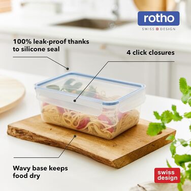 Набір контейнерів Rotho Clic & Lock 8 шт. для зберігання продуктів, герметичні та 100 захищені від протікання, з кліпсовою кришкою та силіконовою прокладкою, 8 x 0,5 л, прозорі/блакитні