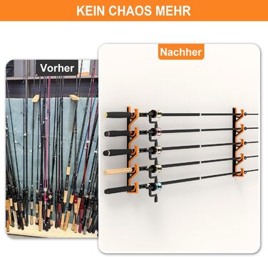 Тримачі для вудок tonhui, горизонтальні, настінні та стельові, з 2 кріпленнями, гараж для вудок з м&39яким PU-захистом, підставка для 10 вудок, стійке до подряпин зберігання вудок (чорний/жовтий)