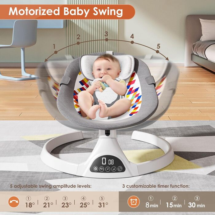 Електрична гойдалка Kotsy сіра, Bluetooth, 5 швидкостей