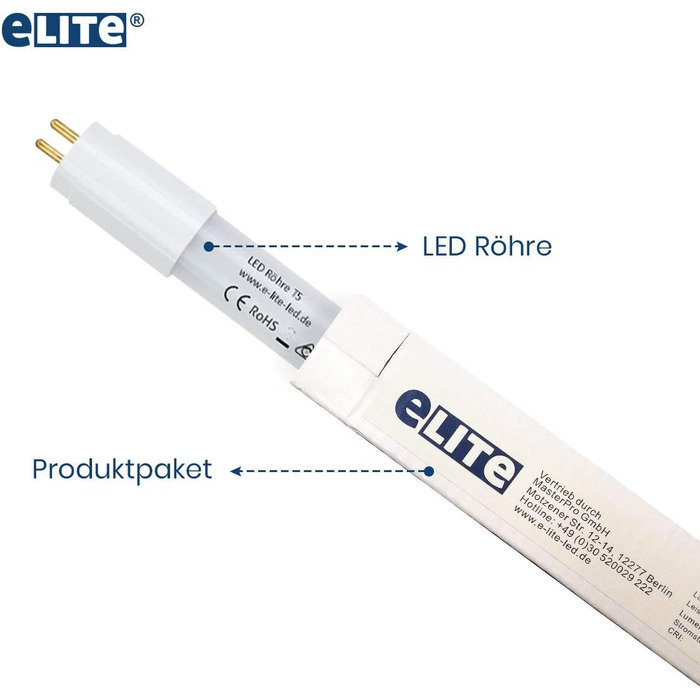 Світлодіодна трубка eLITe T5, 51,7 см, 7 Вт, дуже яскрава, 720 лм, 840, 4000 кельвінів, універсальний білий, ТІЛЬКИ ДЛЯ EVG, 140 градусів, однорідне світло, довговічність 50 000 год, гарантія 3 роки