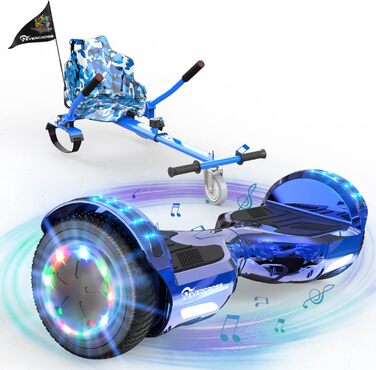 Гіроскутер EVERCROSS 6,5" з сидінням – самобалансуючий самокат з Bluetooth та світлодіодним підсвічуванням, з ховеркартом та акумулятором 4Ah, для дітей, хлопчиків та дорослих, синій