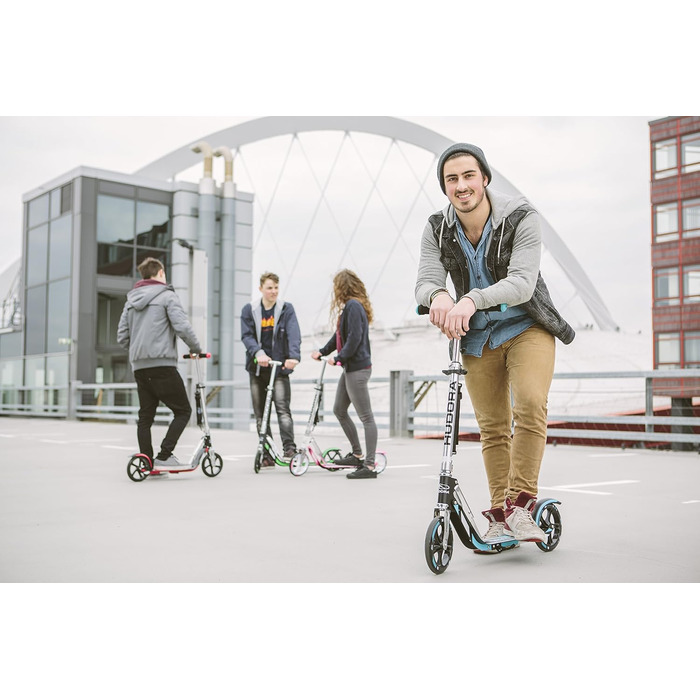 Самокат HUDORA BigWheel 205 стабільний алюмінієвий міський самокат, складаний, з регулюванням висоти та підніжкою, для дітей та дорослих до 100 кг, синій/чорний