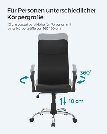 Офісний стілець SONGMICS, ергономічний стілець для столу, обертовий стілець, м&39яке сидіння, регульована висота та нахил, вантажопідйомність до 120 кг, чорний OBN034B01 Чорний 1