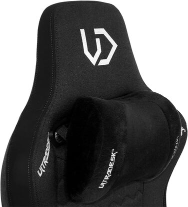 Офісне крісло, стілець для роботи, поперекова підтримка, 2 подушки з піни з ефектом пам&39яті, обертове крісло, підлокітники, регулювання висоти за допомогою газової пружини, ролики з фіксацією, металевий каркас, наповнювач з піни, чорний