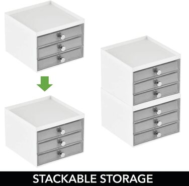 Органайзер для ювелірних виробів mDesign Зберігання ювелірних виробів з 3 шухлядами для сережок, намиста, кілець та браслетів Маленька пластикова скринька для ювелірних виробів Білий/Сірий