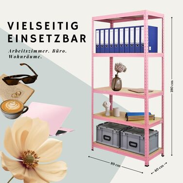 Надміцний стелаж PROREGAL PINK Lady, ВxШxГ 180x90x40 см, вантажопідйомність полиці 175 кг, 5 полиць, рожевий, підвальний стелаж, стелаж без ригелів, гаражний стелаж, стелаж для зберігання 180x90x40 см рожевий