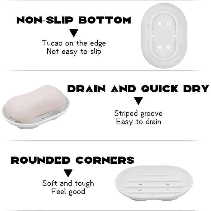 Силіконова мильниця 2 шт. , овальна мильниця зі зливом, нековзна і міцна мильниця для ванної кімнати, кухні, столу, душу, м'яка ми
