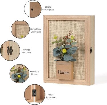 Ключниця з 6 гачками, Декоративна настінна ключниця, Ключниця з металевим замком, Ключниця з декором у вигляді букета штучних квіт