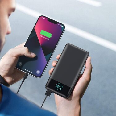 Ультратонкий Power Bank PD USB C Вхід і вихід 3.0A Зовнішній акумулятор з ліхтариком, Power Bank LED Display Акумулятор Сумісний з iPhone 14 Pro 13 12 Samsung Huawei iPad - чорний, 13800mAh