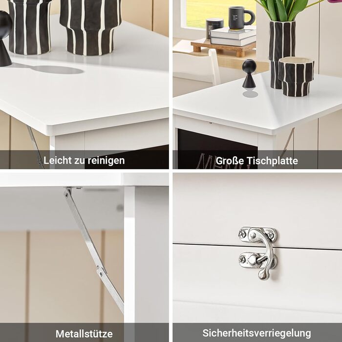 Настінний розкладний обідній стіл SoBuy з відкидною дошкою, розкладний обідній стіл з дошкою для записів, компактний розкладний стіл для кухні, офісу та невеликих кімнат, білий, 50 см x 75 см x 76 см, FWT20-W