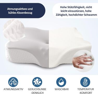 Подушка для шиї, подушка для голови, подушка для підтримки шиї, ортопедична подушка, ергономічна подушка для голови, подушка для сну на боці, подушка з піни з ефектом пам&39яті, подушка-метелик, 60 x 40 x 9/13 см, сірий