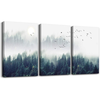 Туманний ліс Картини, полотно ліс і птахи в тумані Сучасне мистецтво Друк на стіні Прикраса стін Настінні фрески Вітальня Спальня