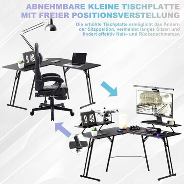 Ігровий стіл 140 см Великий ігровий стіл L-подібний комп&39ютерний стіл з підставкою для монітора, карбонове волокно Ергономічний кутовий стіл для ігор та домашнього офісу 140 см