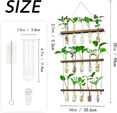 Ярусні великі квіткові вази Настінна підвісна ваза для рослин з дерев'яною підставкою, скляна пробірка для гідропонних рослин для домашнього офісу Декор патіо 3 яруси зі шпагатом, 3-