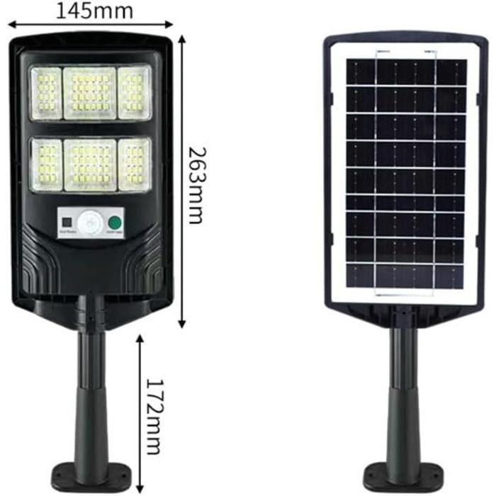 Розумний сонячний світлодіодний вуличний світильник з датчиком руху, дистанційним керуванням та автоматичним увімкненням світла, всепогодна конструкція IP65 для тривалого використання (263 мм)