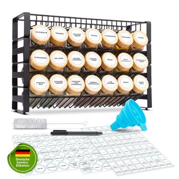 Підставка для спецій з баночками для спецій 21 банка (по 120 мл кожна) з бамбуковими кришками Етикетки Вставки для шейкера Лійка щіточка Металева підставка 36,62511 см Модульна з можливістю запису Маркер у комплекті