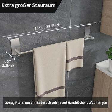 Рушникосушка без свердління 75см SUS304 Нержавіюча сталь Самоклеюча рушникосушка Міцна рушникосушка для ванної кімнати, спальні, к
