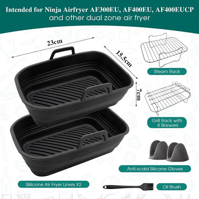 Аксесуари для фритюрниці, 7PC Аксесуари Аерофритюрниця, Аксесуари для фритюрниці Ninja Foodi AF400EU AF300EU Аксесуари для фритюрниці COSORI 7.5-9.5L Інші аксесуари для двозонної фритюрниці