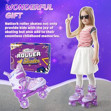 Дитячі роликові ковзани Nattork, регульовані роликові ковзани 4 розмірів, роликові ковзани для дівчаток, хлопчиків, початківців, для використання в приміщенні та на вулиці, M (205-230 мм / 32-36 EU), фіолетовий дромеріг