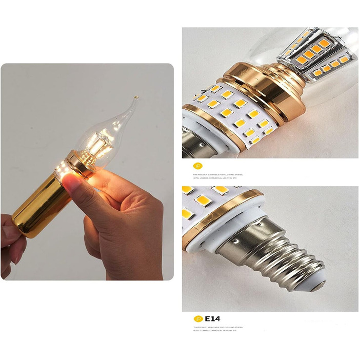 Старовинні світлодіодні лампи ZYUJIA E14 10 Вт, 900 ЛМ, нерегульовані маленькі гвинтові канделябри, світлодіодні свічкові лампи, тепло-білі енергозберігаючі лампи 3000 К (еквівалент 90 Вт) 6 упаковок