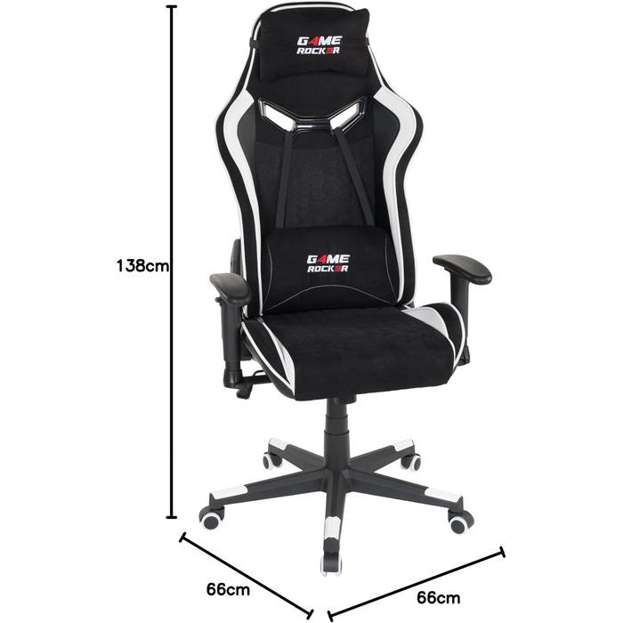 Ігрове крісло GAME ROCKER G-30 з мікрофібри чорного/білого кольору, вантажопідйомність до 110 кг