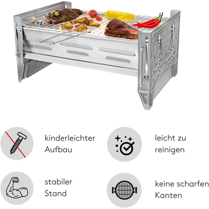 Кемпінговий гриль VENTON 26,8 x 40,2 x 19,8 см (Д x Ш x В) Складаний та портативний міні-гриль Практичний дорожній гриль зі знімною решіткою для гриля Міцний складаний гриль з нержавіючої сталі Портативний гриль для вулиці