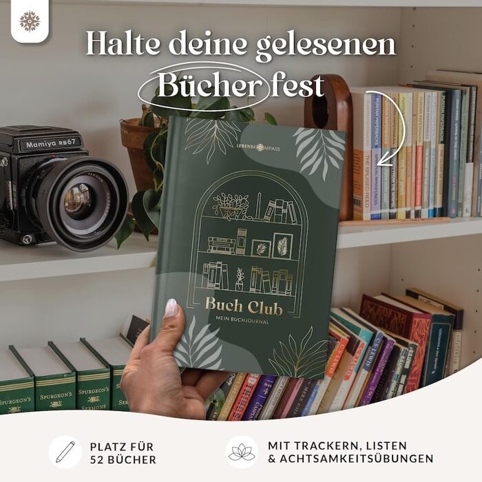 Книжковий клуб LIFE COMPASS - Щоденник читання та книжковий журнал MAGIC - Тверда палітурка DIN A5 Щоденник для дорослих - Трекер читання книжкового клубу - Booktok