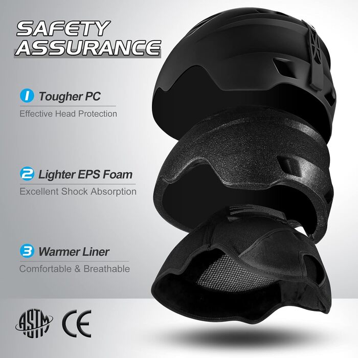 Лижний шолом Odoland для дорослих з козирком, легкий гоночний шолом з козирком для чоловіків та жінок, шолом для сноуборду S (52-55 см) чорний