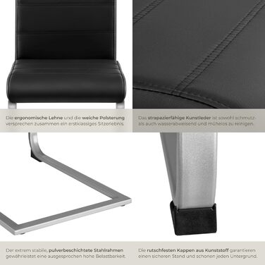 Набір із 2 сучасних обідніх стільців, ергономічні стільці для їдальні, стільці для відвідувачів, кухонні меблі, обідній стіл, кухонні стільці, консольні обідні стільці, висока спинка - чорний колір, набір із 2 шт.