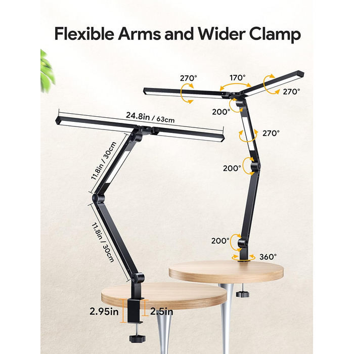 Світлодіодна настільна лампа, три джерела світла з 4 регулюваннями колірної температури та яскравості, настільна лампа для захисту очей із сенсорним блоком керування та портом для зарядки USB, регульований кронштейн із кількома кутами нахилу