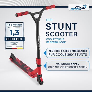 Трюковий самокат ArtSport з керуванням на 360, кулькові підшипники ABEC 9, 100 мм PU колеса та клейка стрічка, веселий самокат для
