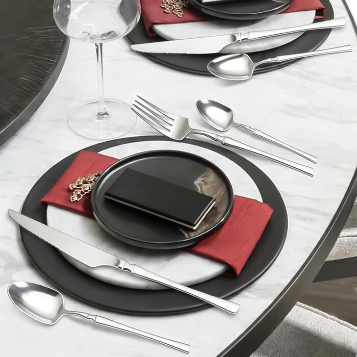 Повний набір столових приборів з нержавіючої сталі, багаторазові столові прибори - 16 предметів столових приборів з нержавіючої сталі, для кухні, обіду, домашнього приготування їжі, обіду, подорожей, кемпінгу