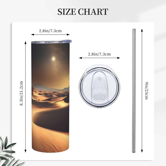 Кухоль з прямою трубочкою, дизайн пустелі Сахара, дорожній кухоль, підходить для кемпінгу, офісу та дому, 590 мл