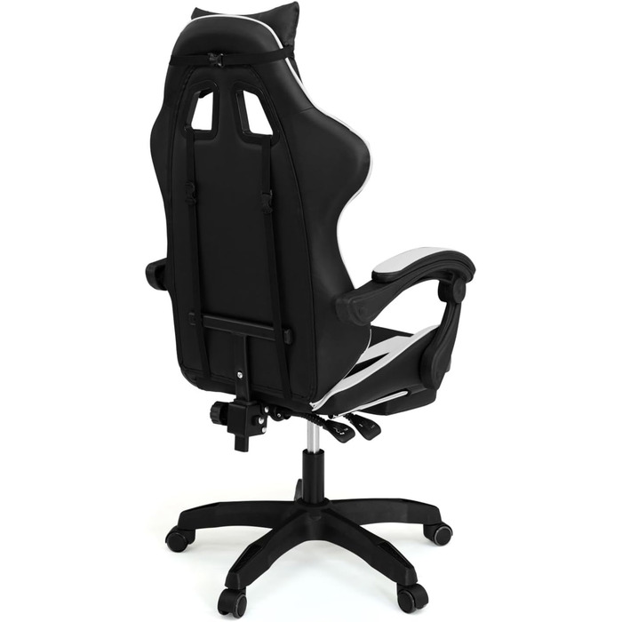 Регульоване ігрове крісло Alex з підніжкою, подушками для голови та попереку, чорно-біле
