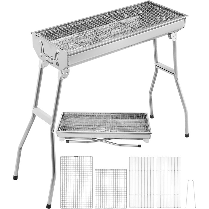 Переносний вугільний гриль 100 см з решіткою для шашлику та барбекю для саду, кемпінгу, тераси Складаний гриль для пікніка з нержавіючої сталі