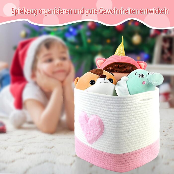 Кошик для зберігання, 28 x 28 x 28 см, квадратні плетені кошики з бавовняної мотузки, маленькі плетені кошики для сортування, для дитячих кімнат, офісів, декоративні. (Набір з 2 шт., Рожеве серце) Набір з 2 Рожевих сердець