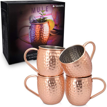 Набір кухлів Navaris Moscow Mule Mug Набір з 4-х мідних кухлів - 4-х мідні кухлі для пива Москва Мул Джин - Коктейльний кухоль кований - Кухоль з нержавіючої сталі з міддю - Набір з 4-х, кований