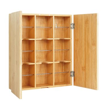 Чайна коробка Relaxdays, 9 відділень, бамбук, ВШХ 31 x 26,5 x 7 см, відділення для чайних пакетиків, кавових капсул, настінна, натуральний/срібний