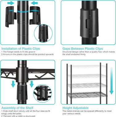 Вішалка для одягу KZOBYD, шафа-тумба з 6 полицями, що регулюються по висоті, штанга для одягу з 4 відділеннями для вішалок, багато місця, для спальні, вітальні (чорна)