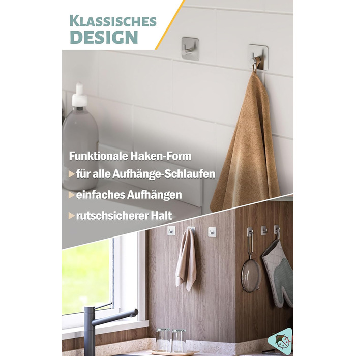 Рушникосушка Menz без свердління НАБІР 6 - гачки для рушників ванна з нержавіючої сталі, класичні функціональні гачки самоклеючі -