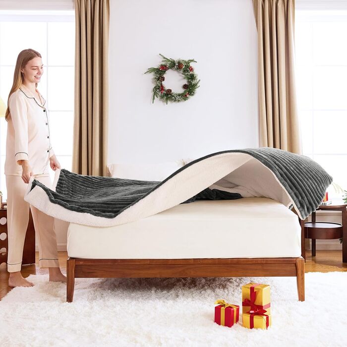 Ковдра WAVVE Sherpa, плюшева ковдра, пухнаста сіра - надзвичайно тепла, товста, м&39яка ковдра з грубого шнура, плед для дивана, двостороння ковдра для дивана, 150x200 см XL вовняна ковдра, ковдра для дивана, ковдра для вітальні 150 x 200 см сірого кольор