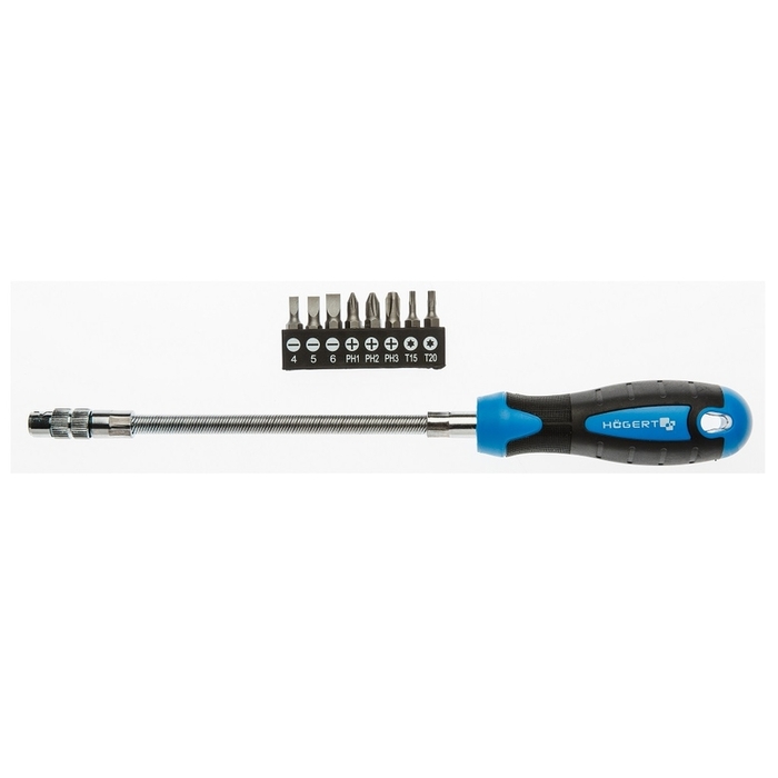 Викрутка з гнучким стрижнем і комплектом біт HOEGERT SL/PH/TORX (HT1S090)