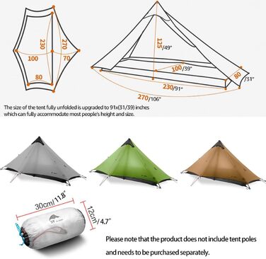 Ультралегкий намет 3/4 сезону Портативний туристичний намет для 1 особи 15D силіконове покриття Водонепроникний двошаровий намет без чохла для кемпінгу, скелелазіння, походів, сірий 3 сезони, 3F Lanshan1