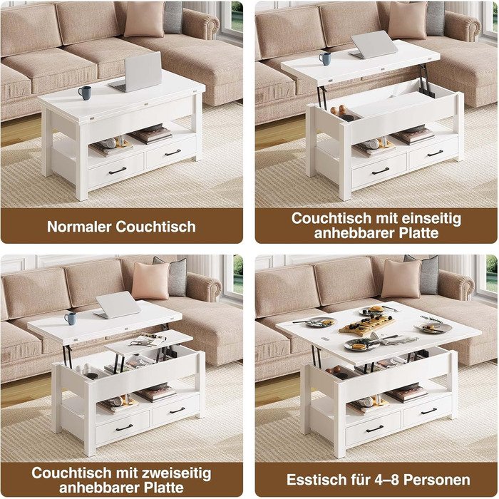Журнальний столик Rolanstar з регульованою висотою, стіл для вітальні з шухлядою та прихованим відділенням, який трансформується в обідній стіл, дерев&39яний диван-столик 100 x 50 см, білий