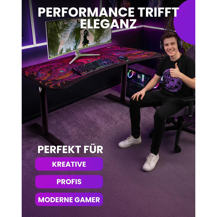 Надширокий вигнутий ігровий та офісний стіл Arozzi Arena з водовідштовхувальним килимком на всю поверхню, вирізами для організації кабелів та сіткою (Crawling Chaos)