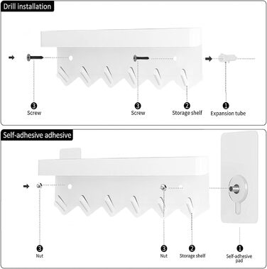 Тримач для ключів Echehi з 6 гачками, 2 способи встановлення, стійка для ключів без свердління Підходить для вхідних груп і за две