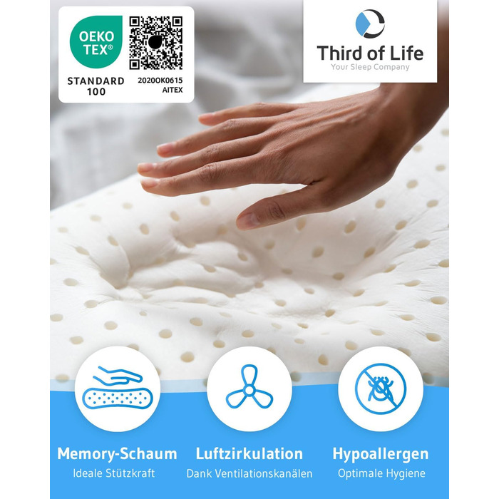 Подушка Third of Life HADAR 40x80 см, регульована по висоті, високоякісна піна з ефектом пам&39яті для підтримки шийного відділу хребта, подушка для підтримки шиї з терморегулюючим чохлом, ергономічна подушка для шийного відділу хребта, підходить для чохл