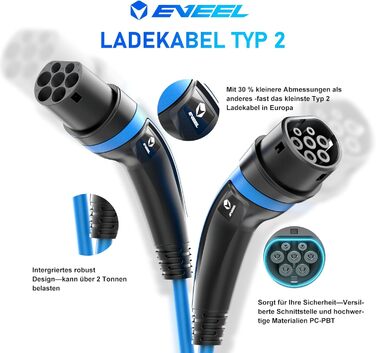 Тип 2 зарядний кабель 22кВт синя спіраль 6М зарядний кабель тип 2 спіральний кабель 32А 3 фази зарядний кабель електромобіля тип 2